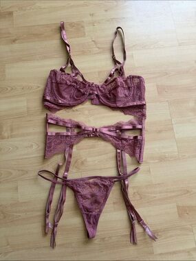 Yandy Pink Lace Strappy Garter Lingerie Set